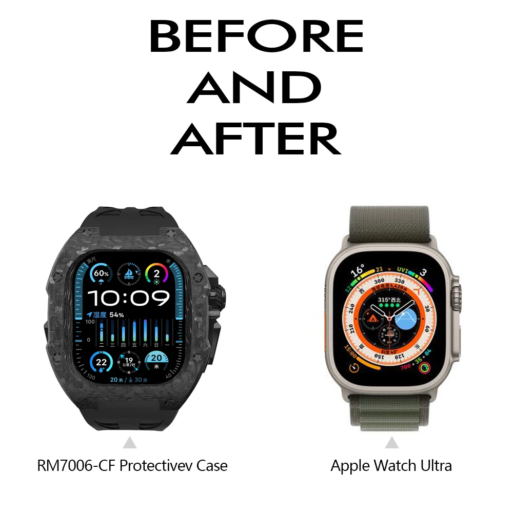 Apple Watch Ultra 49m 탄소 섬유 케이스 스트랩, iWatch Ultra 2 용 수정 키트, 불소 고무 금속 고급 보호 케이스