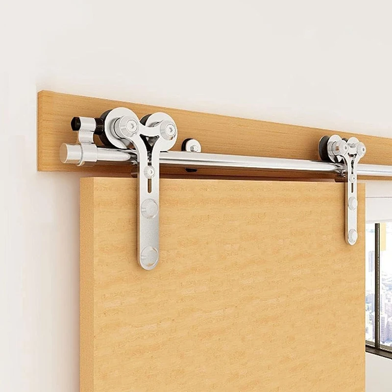 TSMST-Kit de rail de cintre plat pour porte en bois, rouleau de rail de quincaillerie, grange marketintérieure en acier inoxydable, porte simple, forme en Y, 5-6,6 pieds