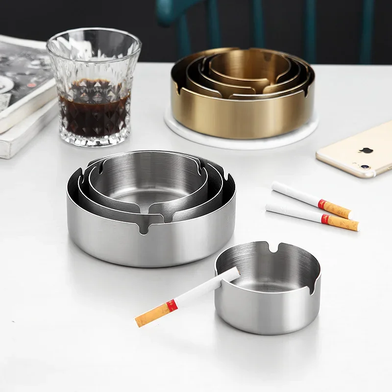 8-14cm Round Shallow Ashtray Stainless Steel Smoke Trays Thick Durable Cigarette Accessories Hotel Home Portable Case
