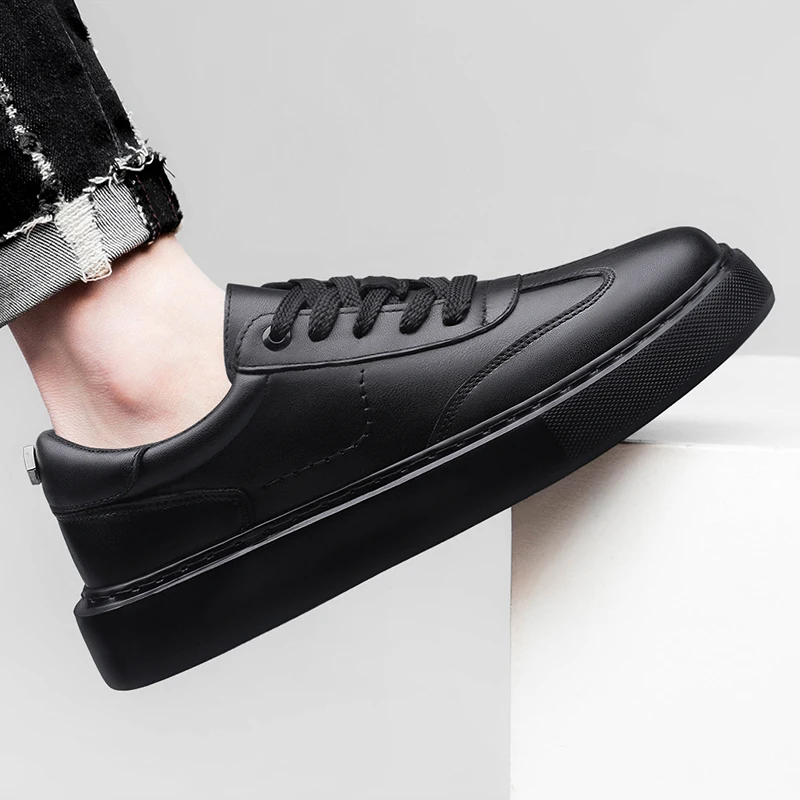 Baskets homme décontractées en cuir véritable à lacets_voghion.com