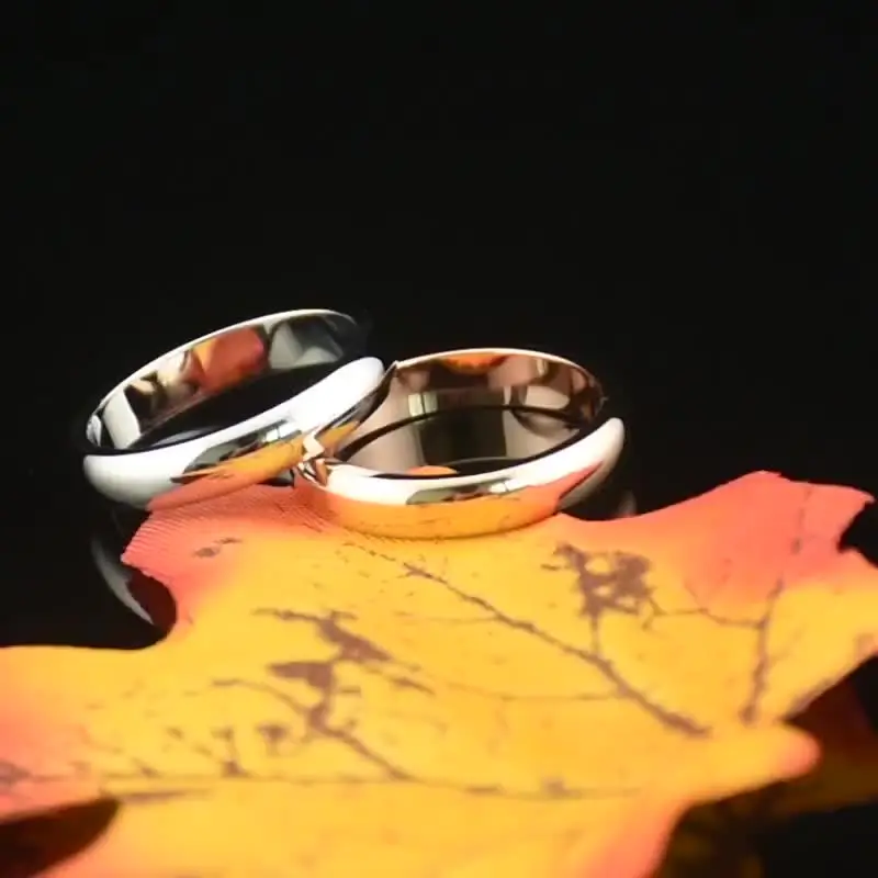 Fedi Nuziali Acciaio Inox / 585 Oro Bianco Da Uomo - Foto 4