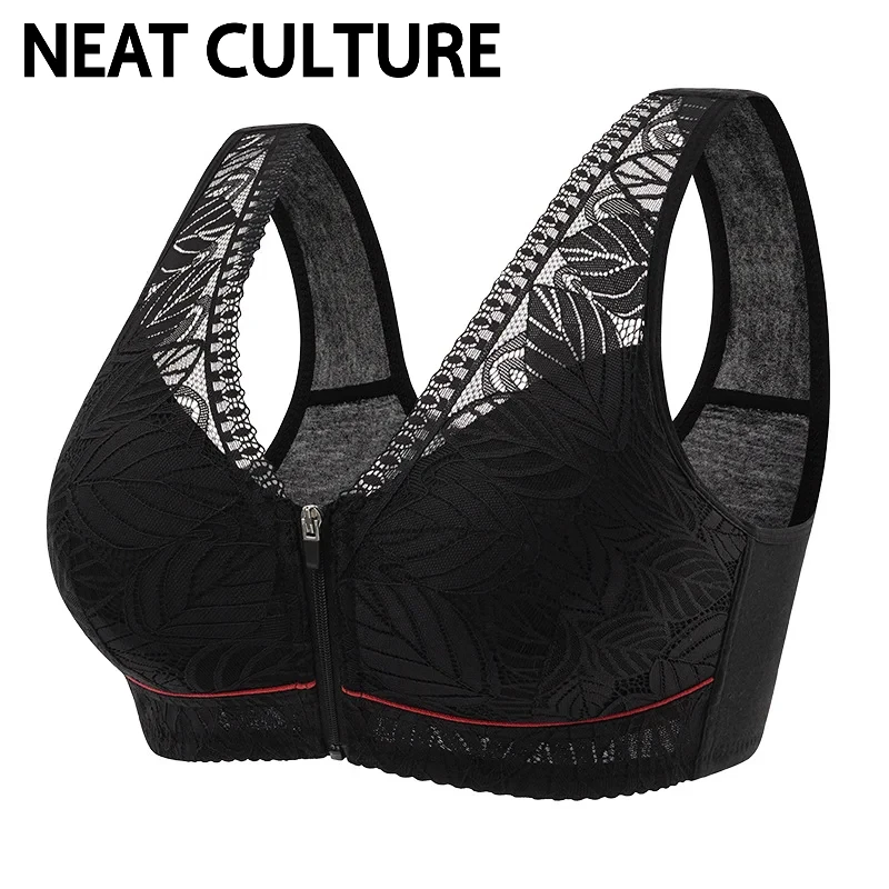 

Soft cotton cups before the zipper in the elderly underwear breathable women without steel ring tank top lace large size bra