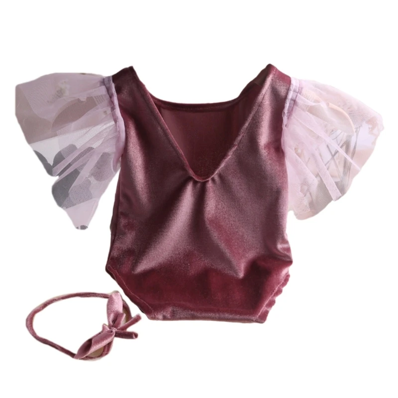 

Комбинезон Pleuche для новорожденных, комплект Pleuche с повязкой на голову, реквизит для фотографий новорожденных