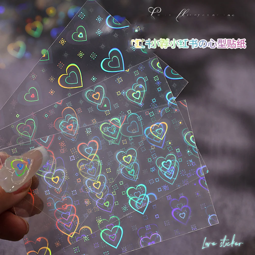 

1Pcs Gradient Laser Heart Nail Art Stickers 8*10cm Holo Aurora Heart Films Glass Nail Decal Flashing Dynamic Love Heart Slider-1