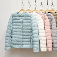 Women Liner Duck Down Jacket O-neck Variable V-neck 2024 New Female Winter Keep Warm Collarless Ultralight Quilted Puffer Coat 2