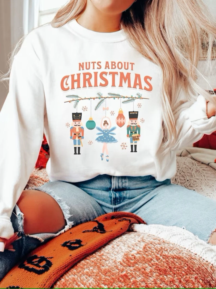 Nuts About Christmas Sweatshirt Nutcracker Shirt Funny Vintage Retro Pullover Top Boho Style Holiday Party Apparel Winter nutcracker pattern socks custom retro fashion socks female men s