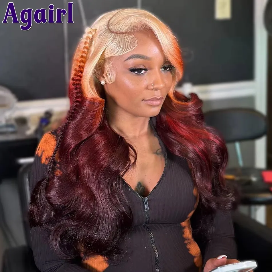 200% Ombre 613 Orange Burgundy Dark 99J Colored 13x6 Lace Frontal Human  Hair Wigs 13X4 Lace Front Body Wave Wigs For Black Women AliExpress  200165144