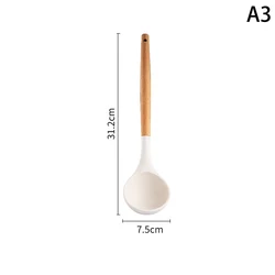 Elegant Silicone Cooking Utensil Collection with Wooden Accents - Heat Resistant (A3)