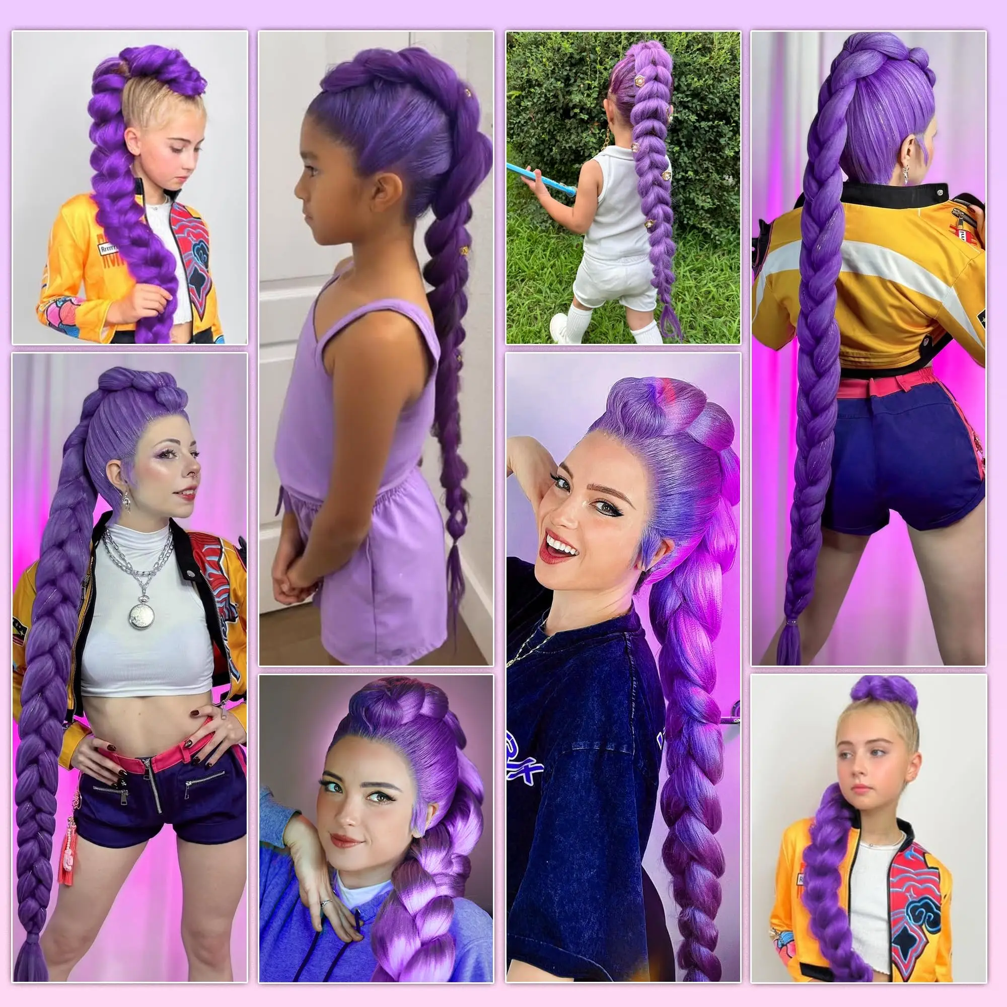 Long Purple Braiding Hair Pre Stretched Synthetic Braiding hair Extensions for Braids, Purple Hair Extensions for Stage Party Ha