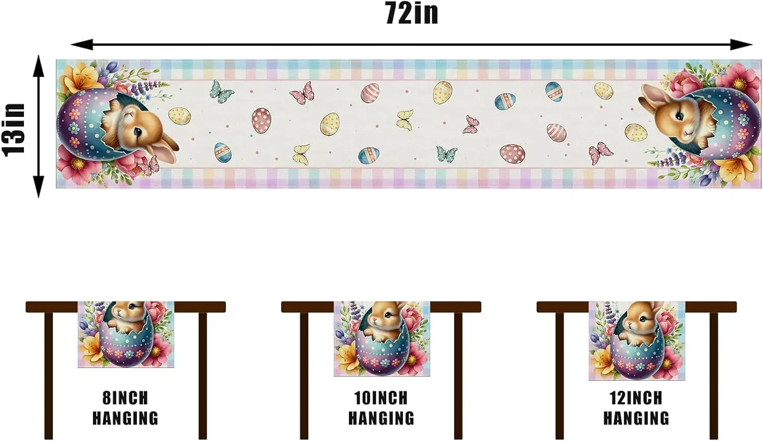 Happy Easter Bunny Eggs Linen Table Runner Holiday Party Decor Spring Watercolor Flowers Plaid Table Runners Dining Table Decor 6