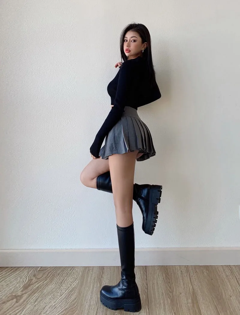 Gidyq Sommer Frauen Falten röcke Vintage hohe Taille weibliche sexy Miniröcke koreanische lässig alle passen Streetwear Schlitz Rock neu – Detail 27