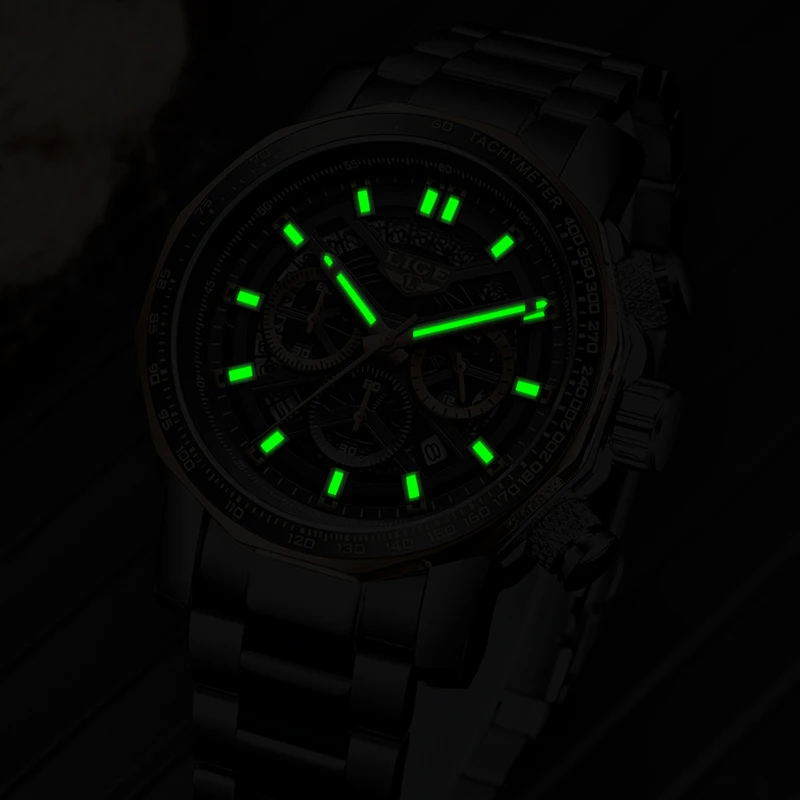 LIGE Men Watch Fashion Business Big Dial Watch Men Waterproof Luminous Quartz Chronograph Wrist Watches For Men Reloj Hombre+BOX