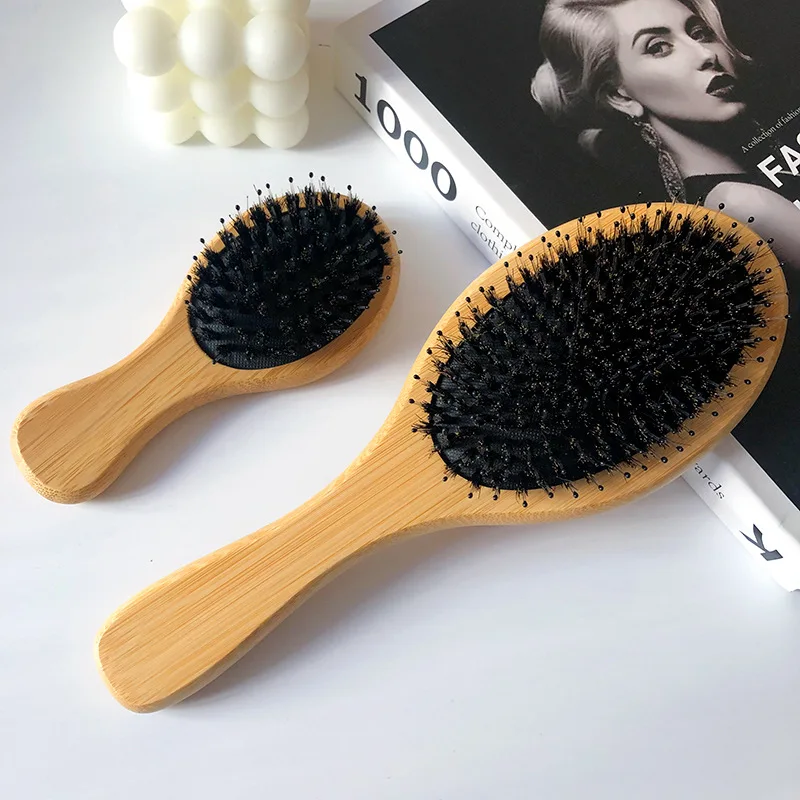 usa oak wood hair brush soft boar bristle nylon needle wooden hair airbag brush scalp massage wood brush and comb without handle Women Wood Handle Natural Boar Bristle Hair Brush Small Hair Brush Bristle Nylon New Salon Detangling Hair Comb Detangling Comb