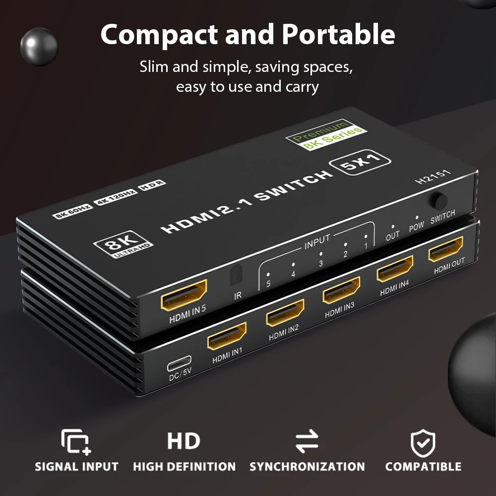 HDMI 2.1 ġ 5  1 ƿ 4K 120Hz HDMI ġ 5x1 HDMI 2.1 2.0 ġ, 4K 8K HDMI 2.1 ġ й HDR 10 +  