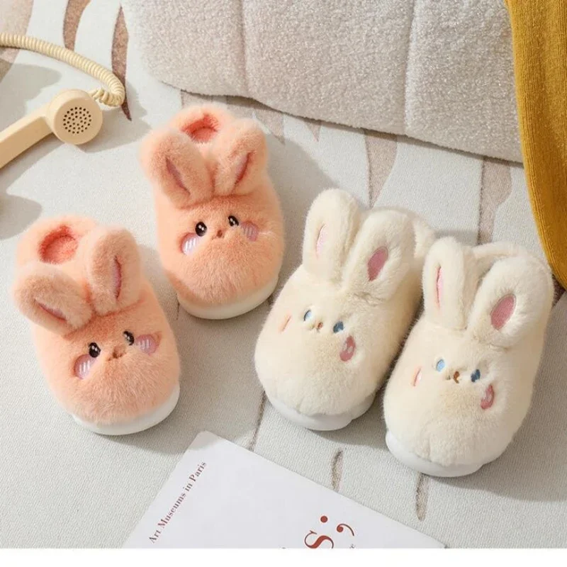 Winter Funny Cartoon Slippers Women Indoor Cute Rabbit Ear Sandals Men Indoor Plush Non-slip Warm Sandal Adult Solid Color Shoes 4