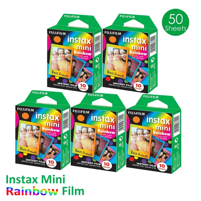 Classic Fujifilm Instax Mini Film 10-50 Fogli Pellicole Arcobaleno Carta Fotografica Per Fotocamera Istantanea Mini 12 11 8 40 Link 2 Sp2/1 Stampante
