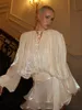 Chic Women Lace Up V-neck Lantern Long Sleeve Mini Dress Elegant Fold Sexy Flounce Hem Vestidos 2025 Summer New Vacation Dresses 2