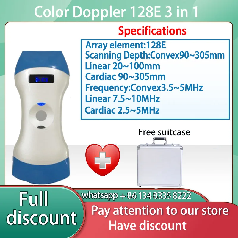 128e/192E Wifi Wireless Color Ultrasound Doppler 3 in 1 Probe Convex Linear Phased Array Probe support iOS Android Windows