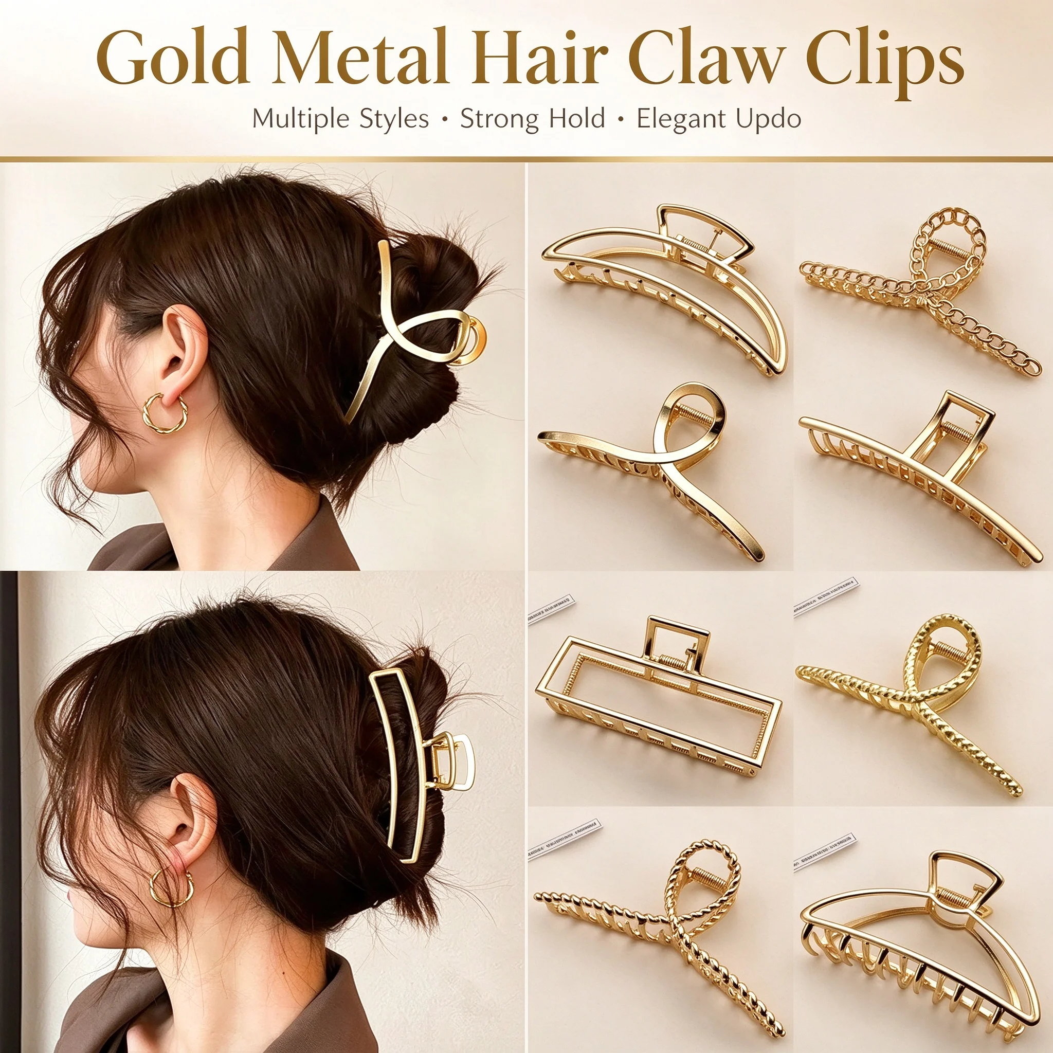 2022 neue Frauen Mode Metall Geometrische Haar Clips Klaue Clip Große Gold Haar Clip Stirnband Haarnadel Haar Krabben Haar Zubehör