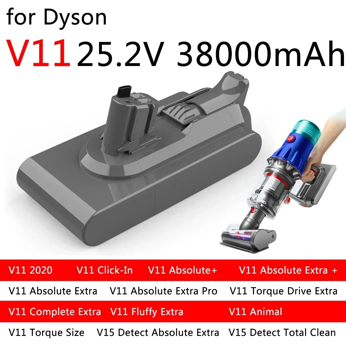 for Dyson Vacuum 38000mAh 100.8Wh Battery For Dyson Torque Drive Extra V11 Complete Extra V11 Fluffy Animal V15 vacuum cleaner battery