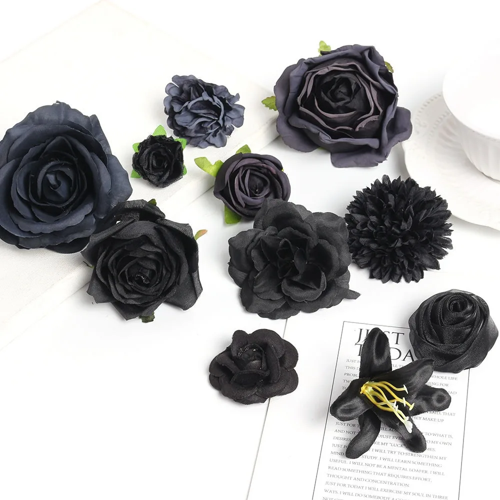 2/5/10 Stück schwarze künstliche Blumenköpfe, Hochzeitsdekoration, künstliche Blumen für Zimmer, Blumenwanddekoration, DIY-Kranz, Basteln, Geschenkzubehör