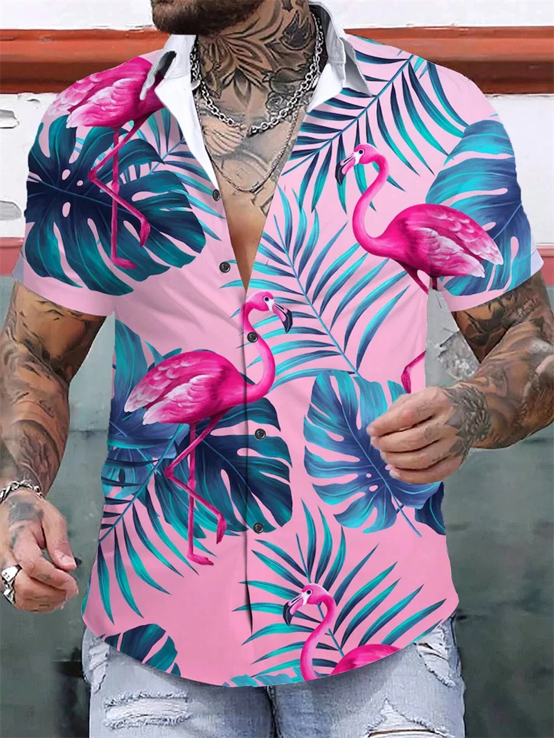 

Summer New 3D Tropical Leaves Printing Shirts Colorful Leaves Graphic Lapel Shirt Men Fashion Cool Short Shirts Vintage Clothing