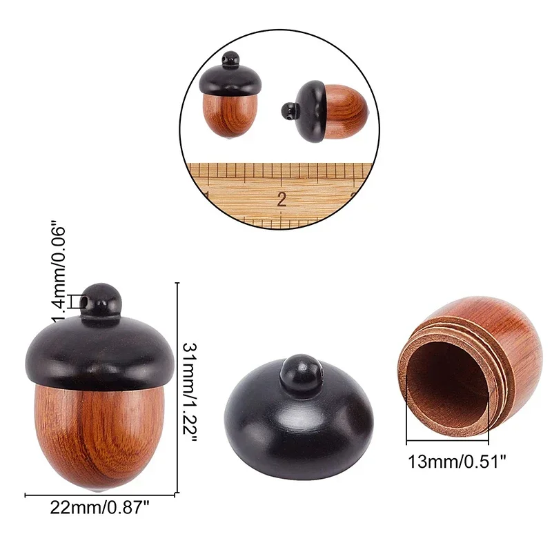 5PCS Mini Wood Medicine Pill Box DIY Handmade Acorn Wooden Locket Pendant Rescue Portable Tablets Storage Sealed Can for Outdoor 4