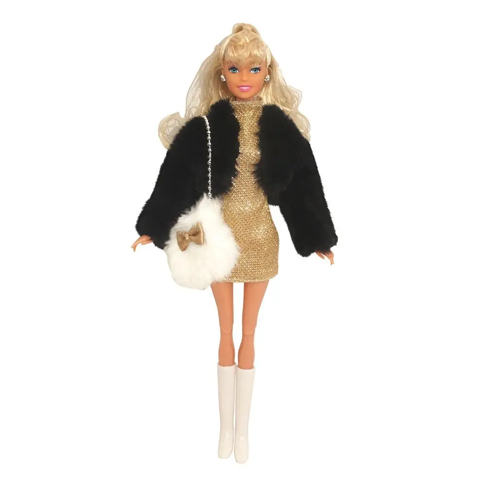 11.5 "Puppe Party Kleidung Stiefel Pelz Jacke Kleider für 30cm Puppe Freizeit kleidung für bjd Puppe Plüsch Mantel DIY Puppe Zubehör – Detail 4