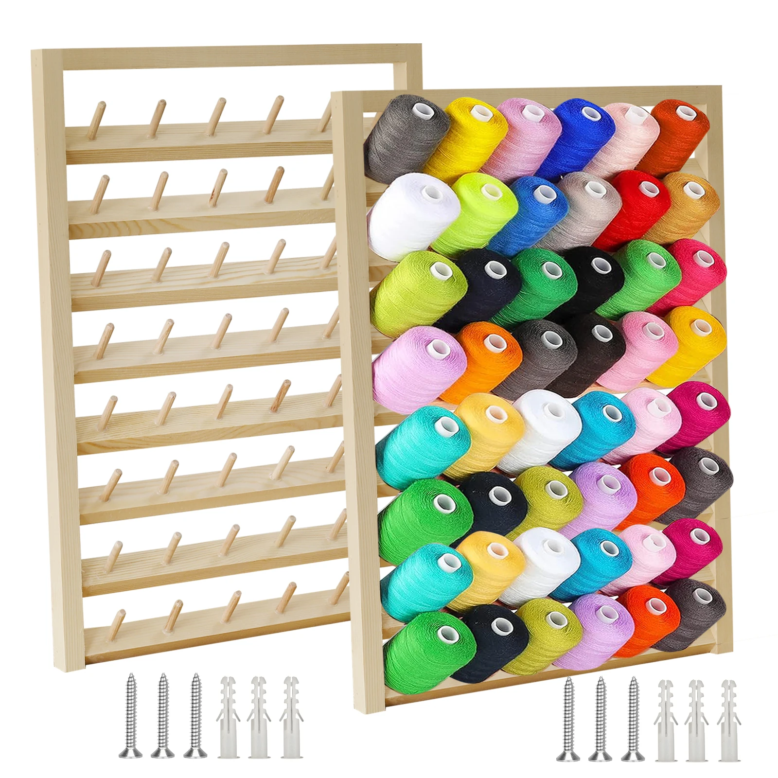 Wooden Thread Holder 48/54Spool Wooden Thread Rack Wall Mounted Sewing Rack Organizer Multi Purpose Holder for Embroidery sewing accessories embroidery floss organizer