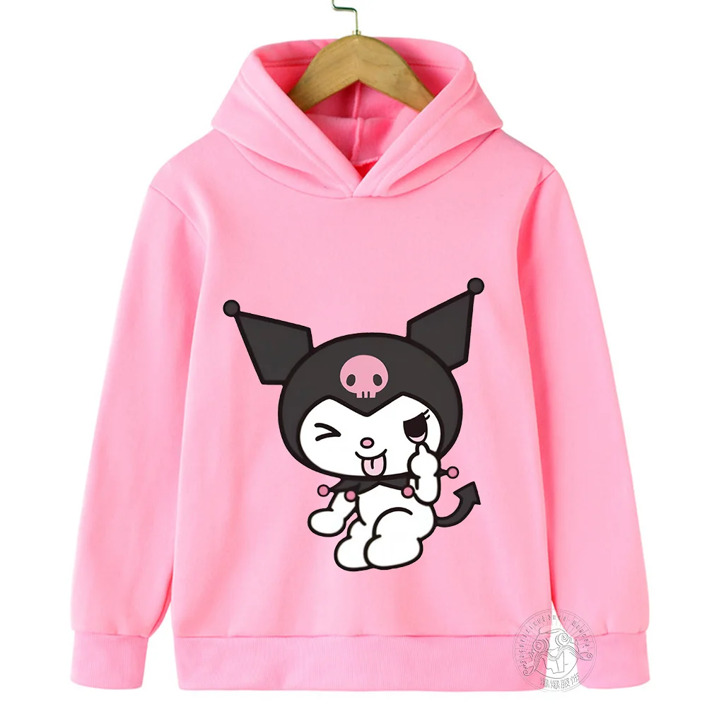 Kawaii Kuromi Hoodie For Girls Long Sleeve Sweatshirts Children Spring Autumn Sanrio Cartoon Kids Casual Hooded Pullover Tops children sweater,hooded sweatshirt,children hoodie,toddler sweatshirt,cotton hoodie,children sweatshirt,children top,pullover hoodie