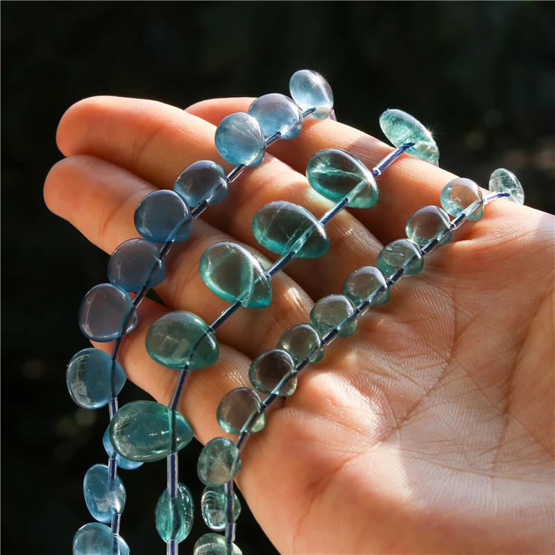 Natural Stone 7A Fluorite Flat Drop Beads For Jewelry Making Diy Bracelet Necklace Pendant