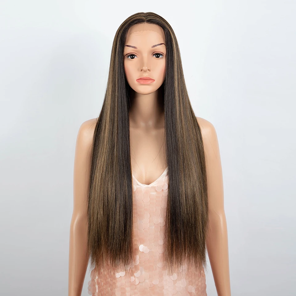 Lace Front Wig Synthetic Wigs Womens Synthetic Wigs 30 inches Long Straight Middle Part for Black Women