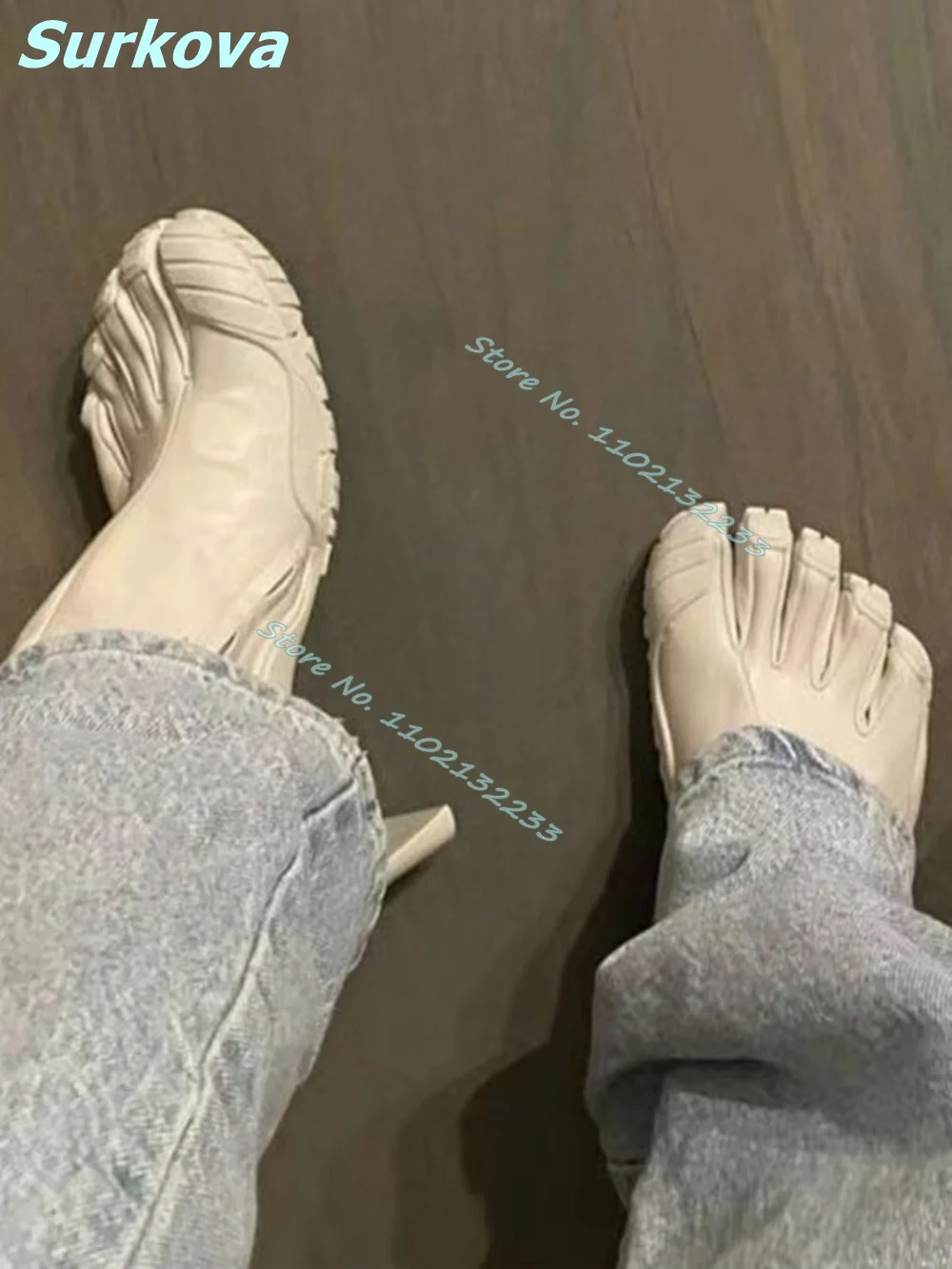 

Newest Five Finger Sock Boots Square High Heels Slip On Stretch Ankle Boots Winter Fashion Unique Designer Women Shoes Hot Sale