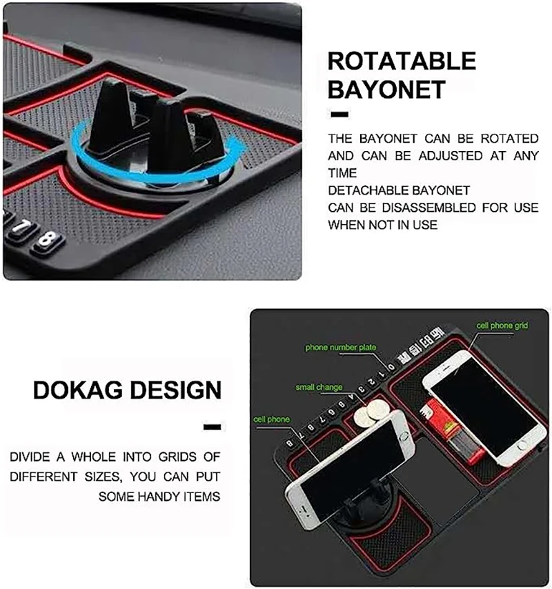 Multifunctional Car Anti-Slip Mat Rotatable Phone Holder Non Slip