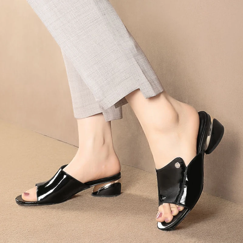 

Summer Fashion Slippers For Woman Sexy Blue Pu Soft Leather Female Flipflop Low Heels Slides Shoes For Girls Comfortable Sandals