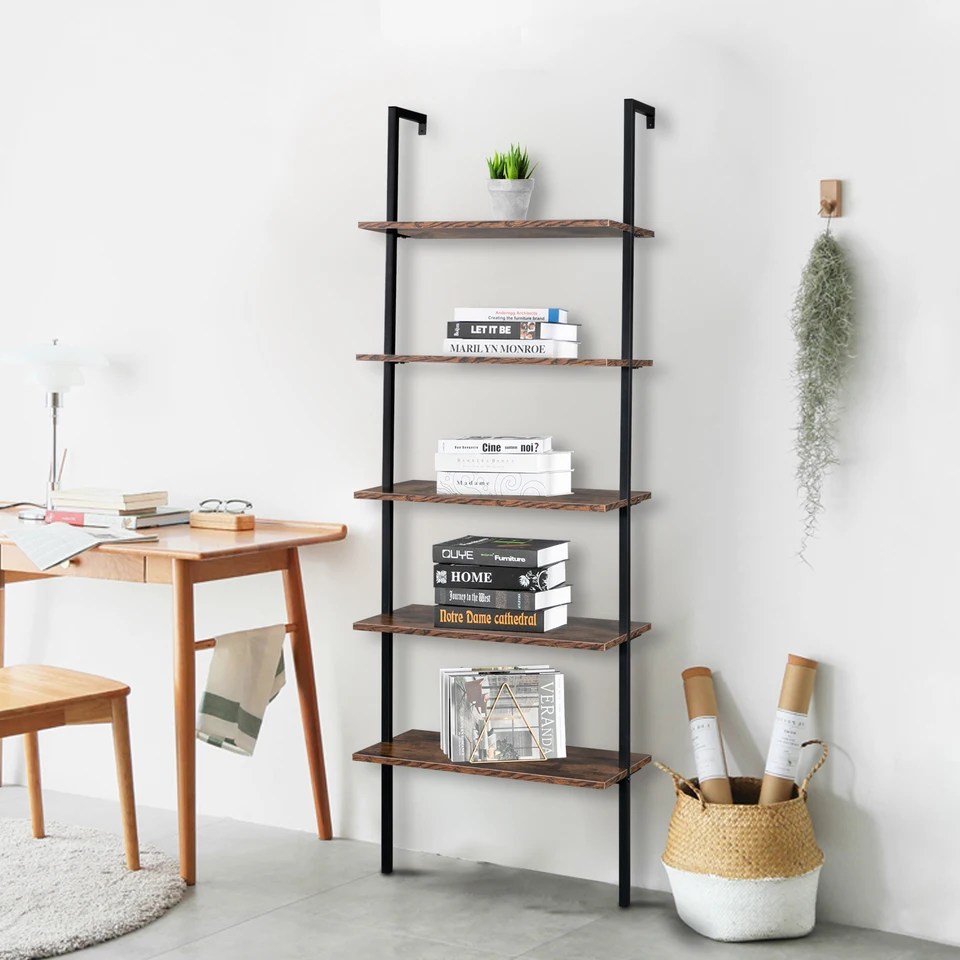 Industrial 5 Tier Wall Mounted Bookcase Shelf