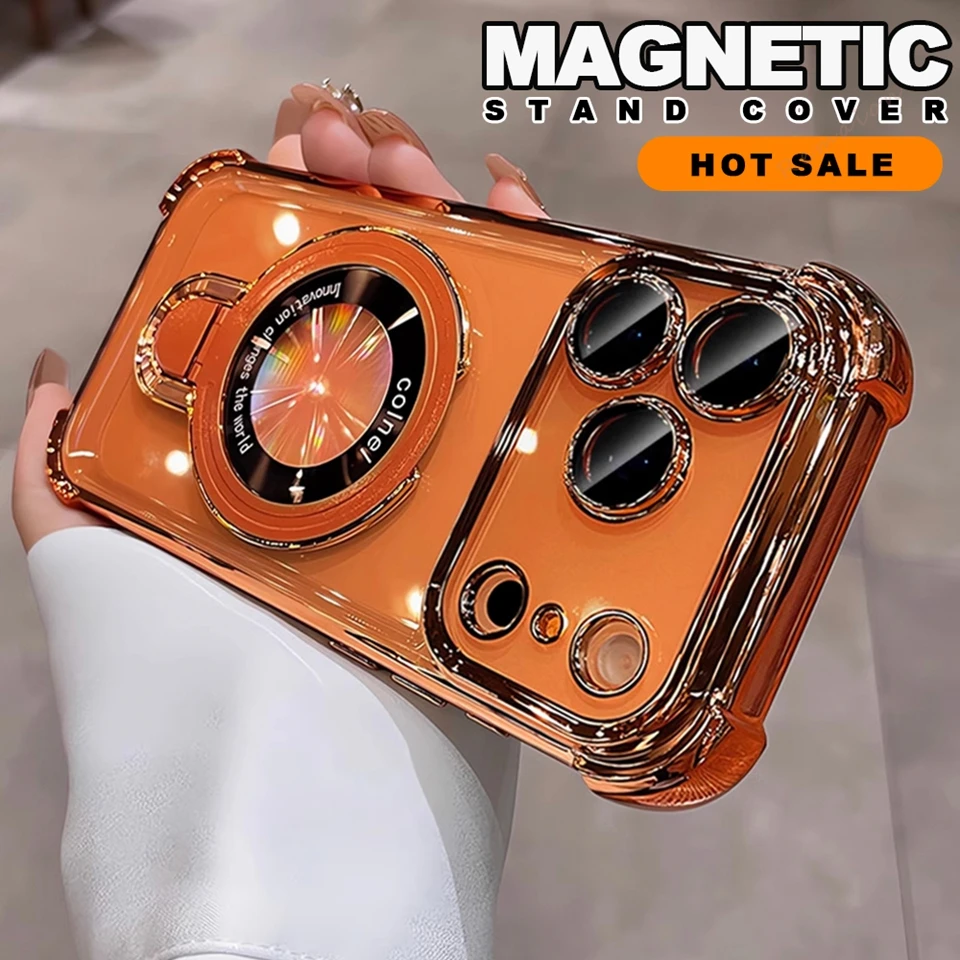 Shockproof Magnetic Stand Phone Case with Magsafe Silicone Protector