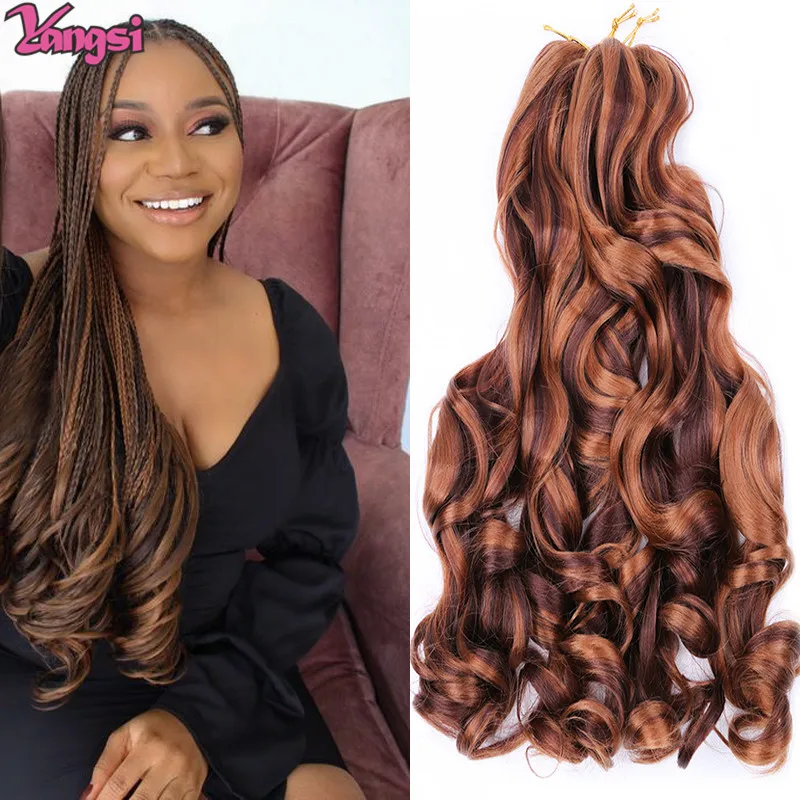 Full Star 22" Crochet Braids Twist Loose Wave Ombre Braiding Hair Wavy Synthetic Hair French Curl Free Tress Hair Spiral Curls image_1