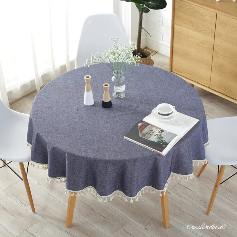 Japanese Style Tablecloth Simple Cotton Linen Tablecloth Round Plain