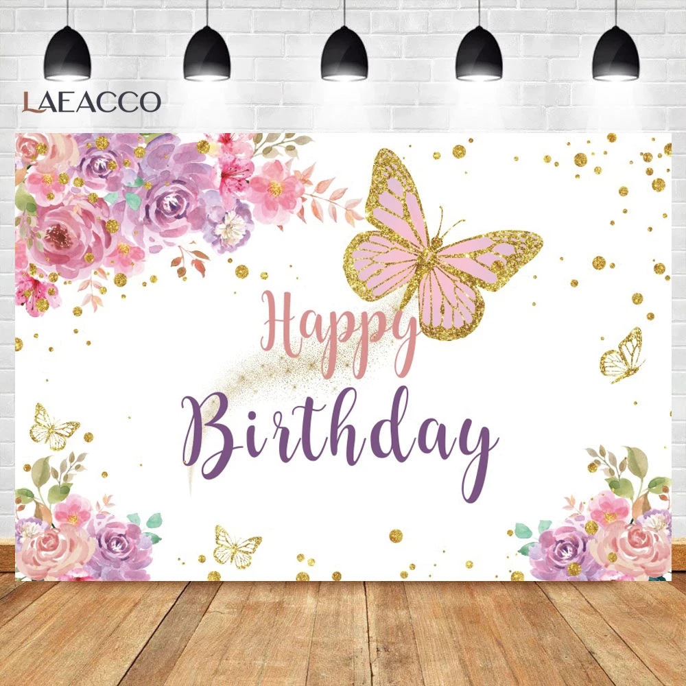 Cartoon Butterfly Backdrop Photography Girl First Birthday Party Flower Gold Dots Baby Shower Photo Background Photo Studio photo backdrop