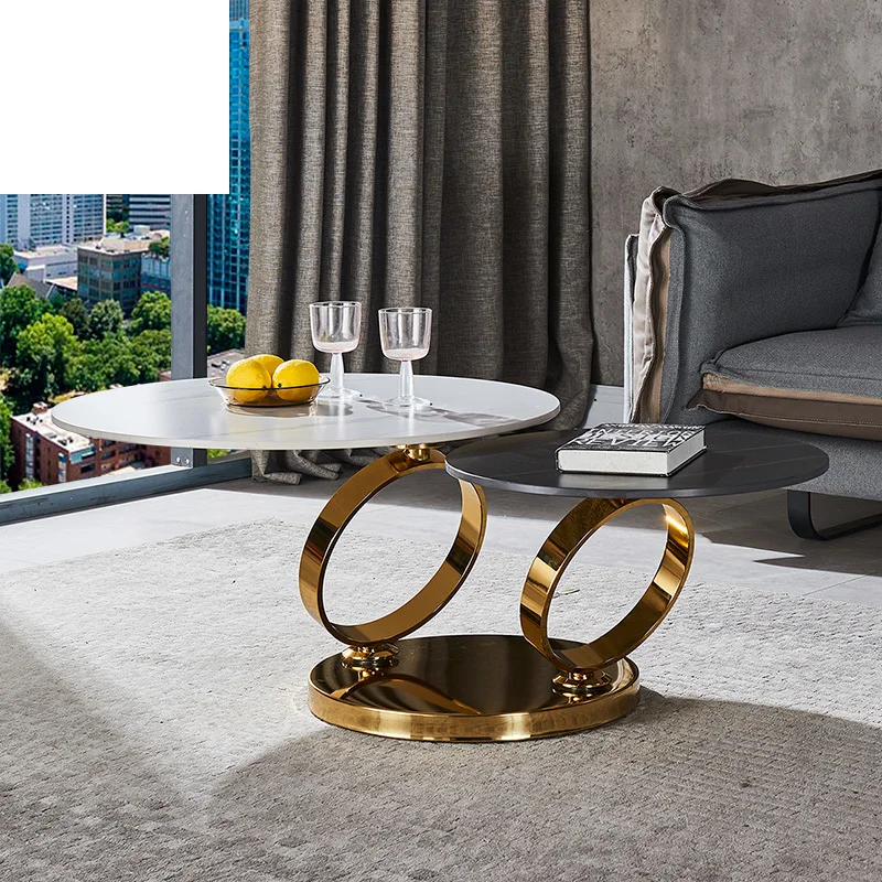 

Creative Rock Board Rotating Coffee Table Luxury Round Sofa Side Table Small Apartment Hotel Living Room Furniture