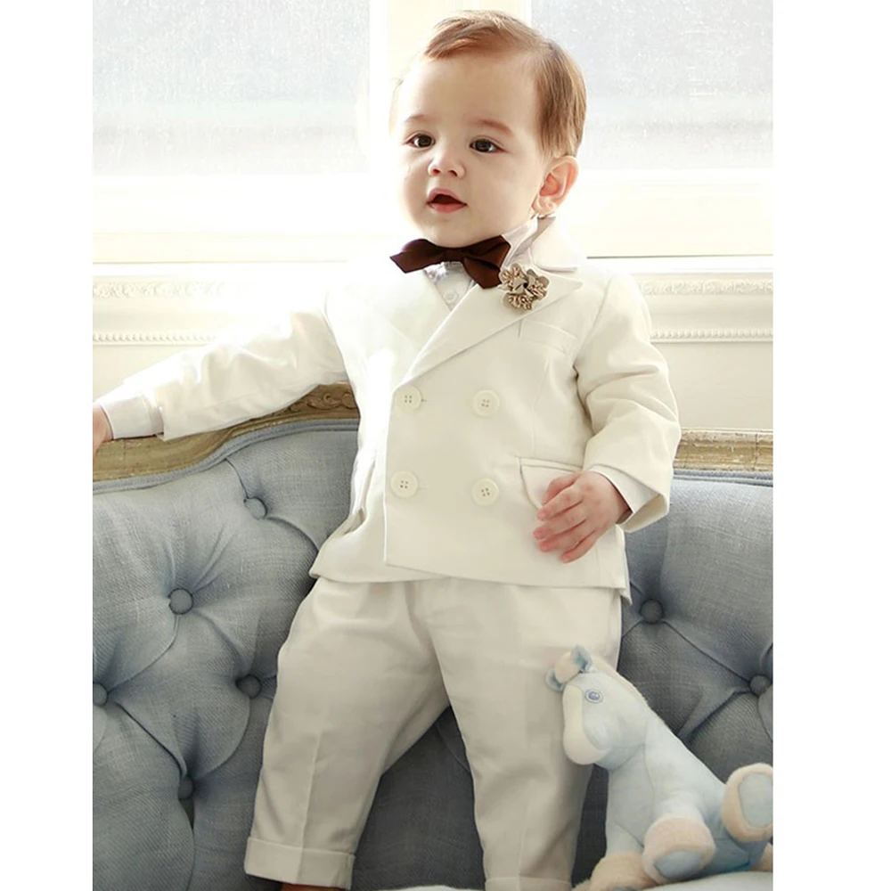 Kids Boys White Blazer Suspenders Pants 3PCS Set Children Baptism Wedding Suit Baby Boy Elegant Dress Party Costume Boys Suits