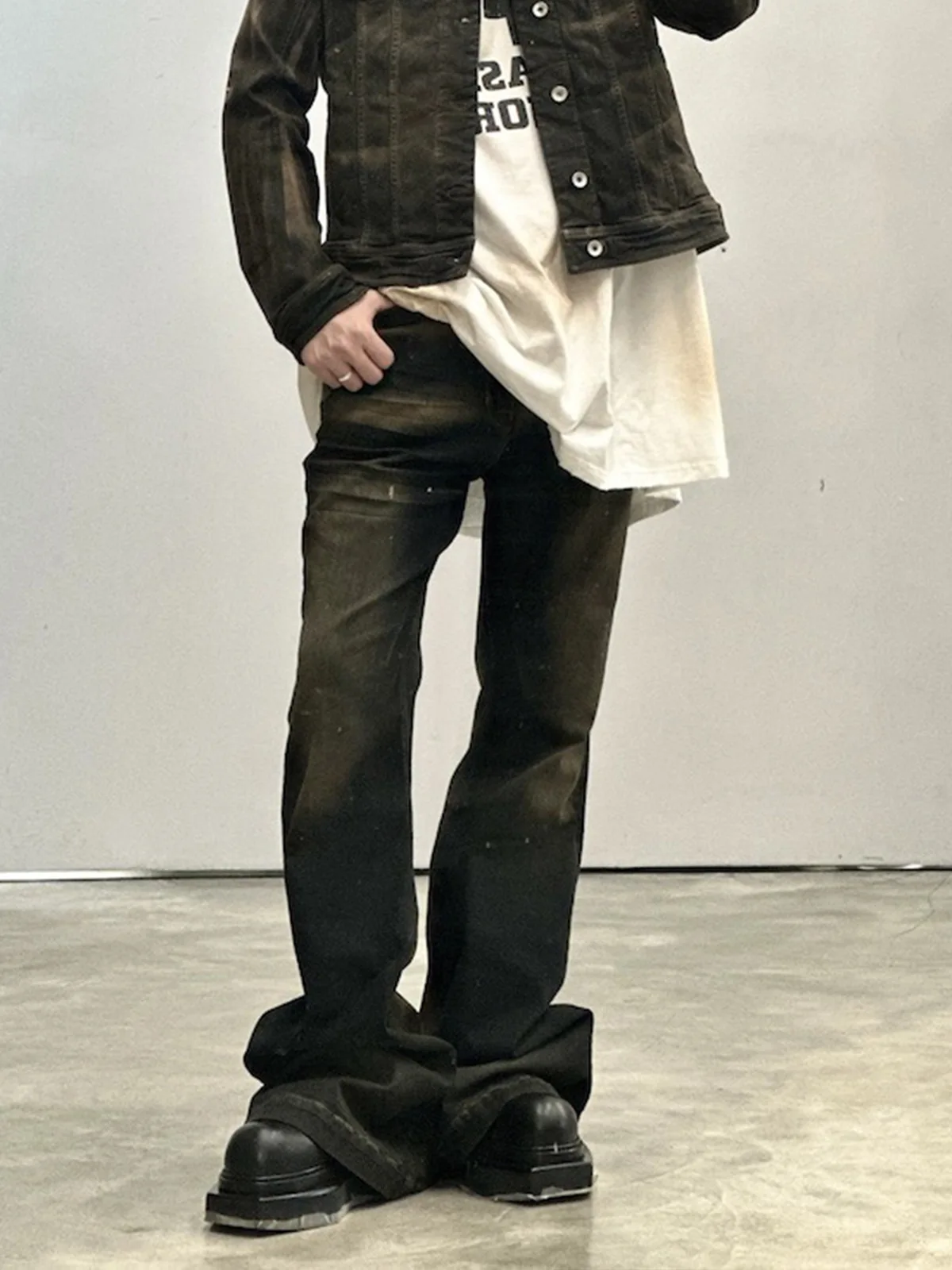 MIJKO Dark Blue Flared Jeans Men Women Straight Casual Baggy Denim Ribbons Washed Trousers Loose Cargo Pants 6