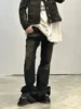 MIJKO Dark Blue Flared Jeans Men Women Straight Casual Baggy Denim Ribbons Washed Trousers Loose Cargo Pants 6