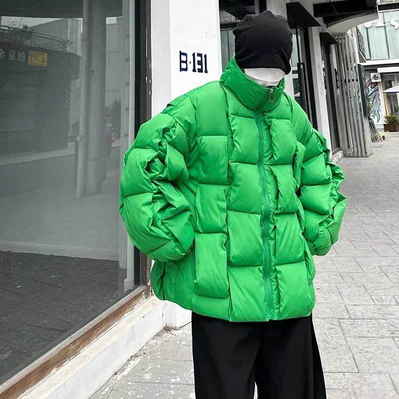 Korean Fashion Thick Winter Jacket Men Parkas Jacket Outwear Coats Solid Stand Collar Windbreaker Cotton Padded