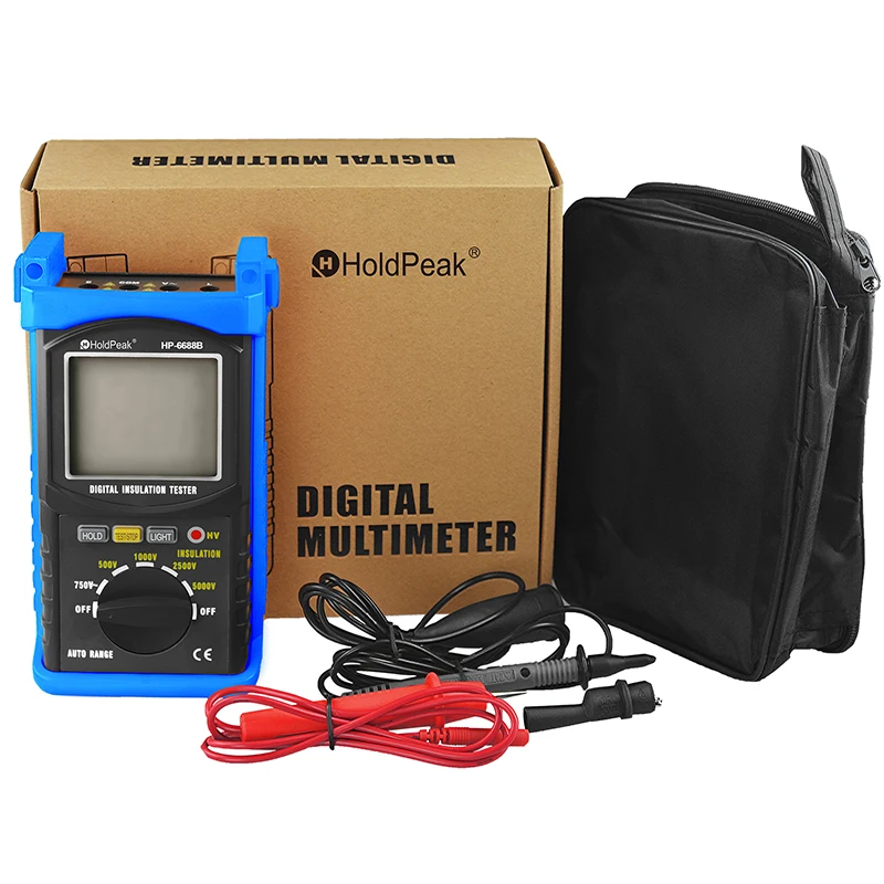 Voltage Tester Resistance Tester HoldPeak-Digital Insulation Resistance Tester Professional Voltage Measuring Instrument Auto Range Portable HP-6688B 5000V