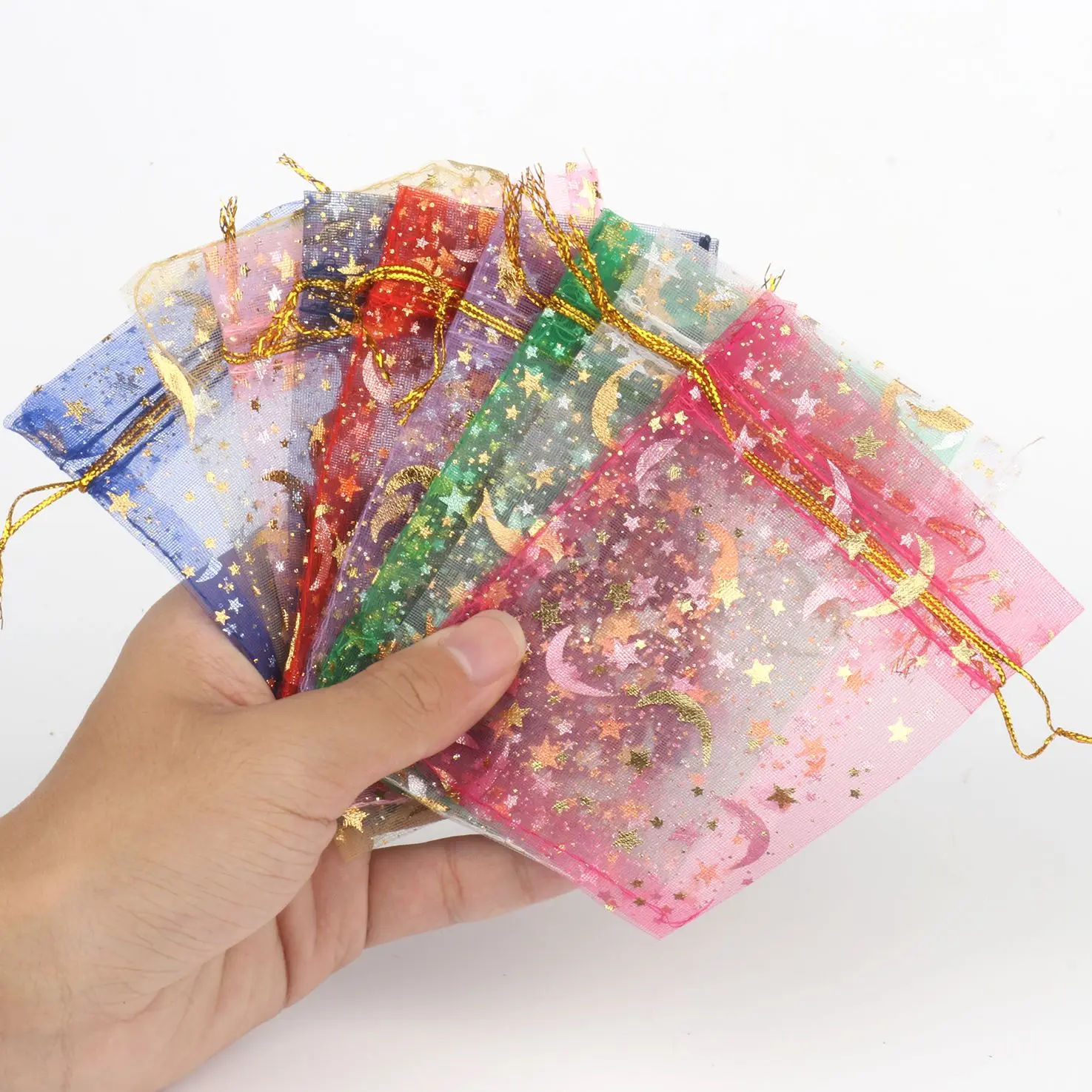 

50pc/lot 17x23cm Heart Star Organza Bags Jewelry Packaging Display Pouches Adjustable Drawstring Bag For Wedding Christmas Pouch