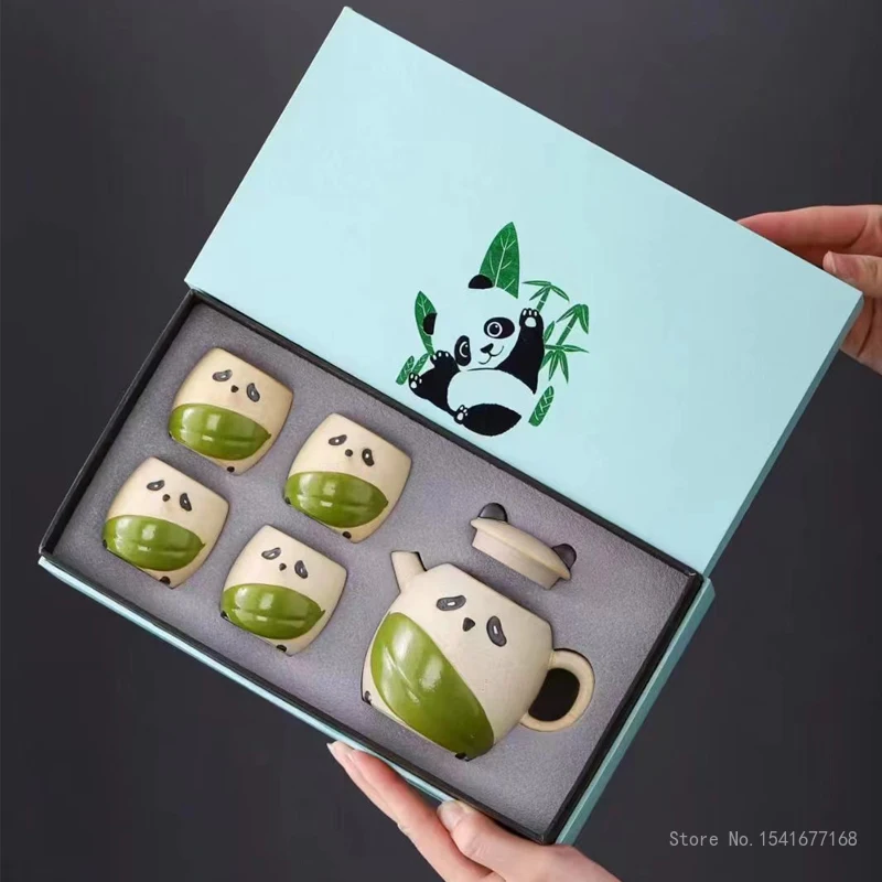

Креативный чайник, подарочный набор из четырех чашек с грубым керамическим рисунком панды, нарисованный вручную, предметы домашнего обихода кунг-фу, чайник для чайной чашки, 1 шт.