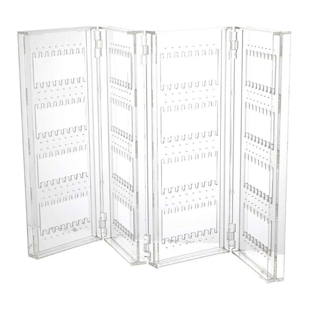 Clear Earrings Drawer Organizer Plastic Necklace Stud Storage Display Stand Box 4 fold Jewelry Holder