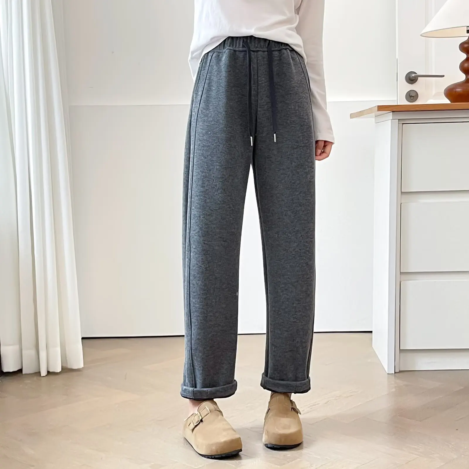 XXXXL Fashion Plus Size Women's Harem Pants New Simple Thickened Elastic Waist Curved 2025 Autumn Ankle-Length Trousers 2567